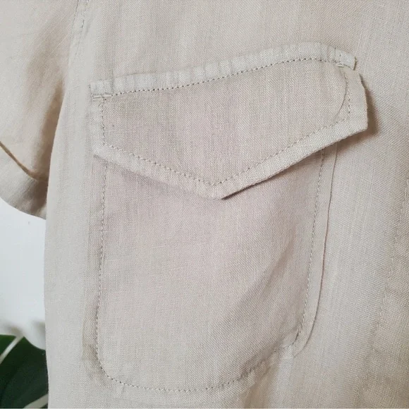 100% Linen Beige Short Sleeve Shirt - sz XS/S - Picture 4 of 11
